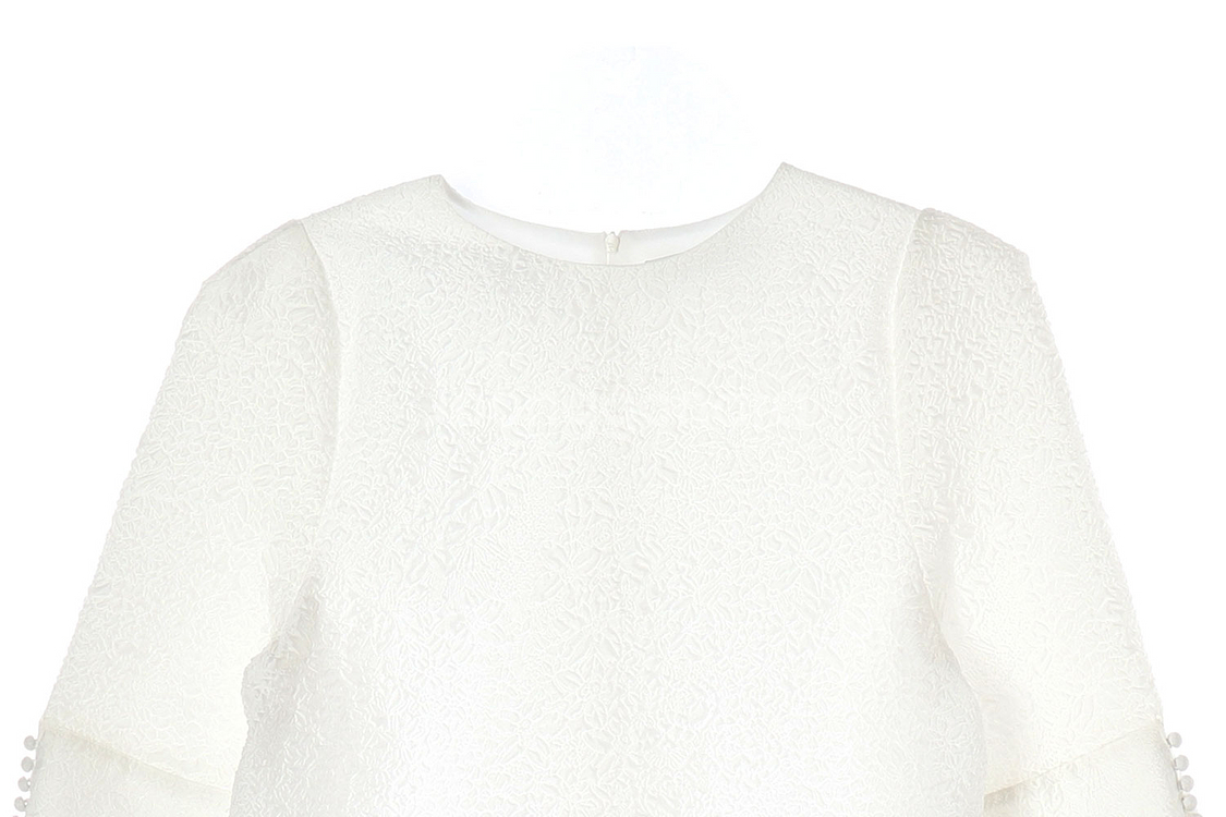 [M]ORR오르 화이트 플로럴 반팔 슬릿 블라우스--1