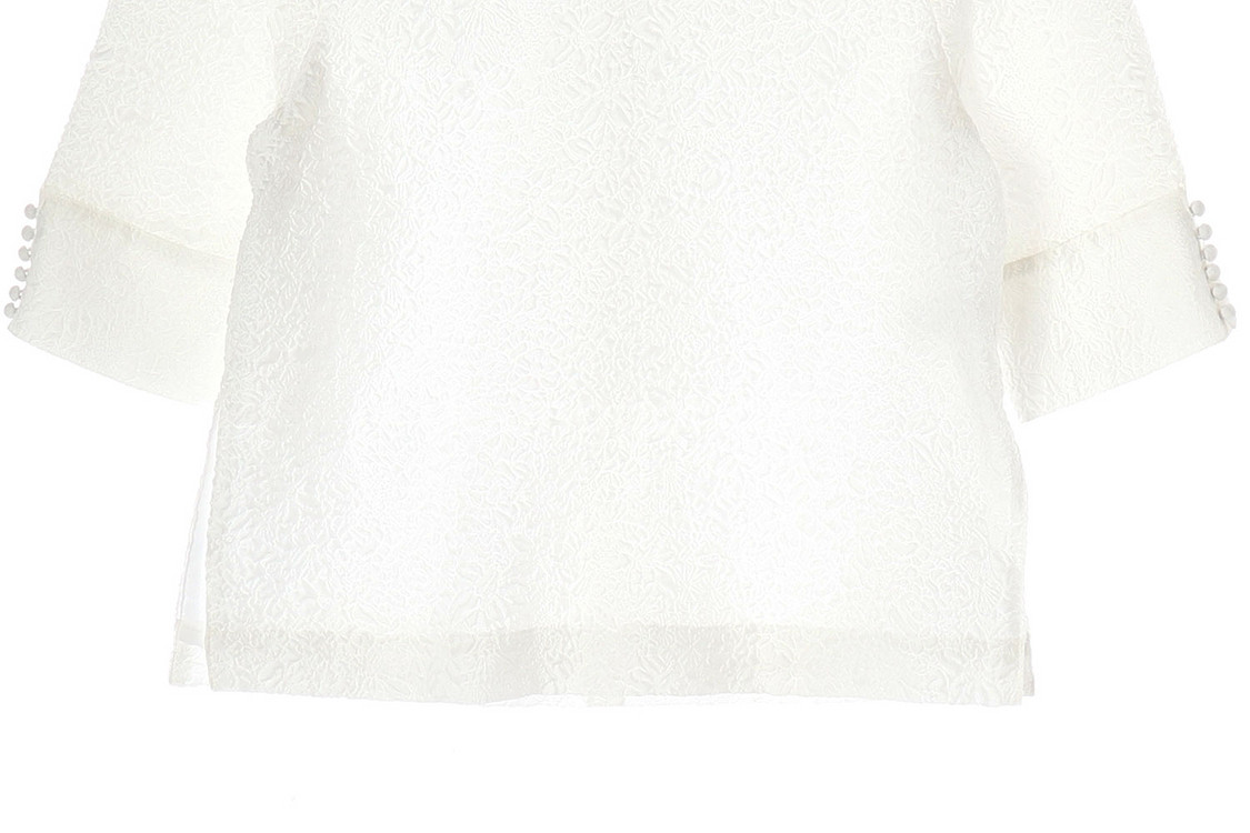 [M]ORR오르 화이트 플로럴 반팔 슬릿 블라우스--2