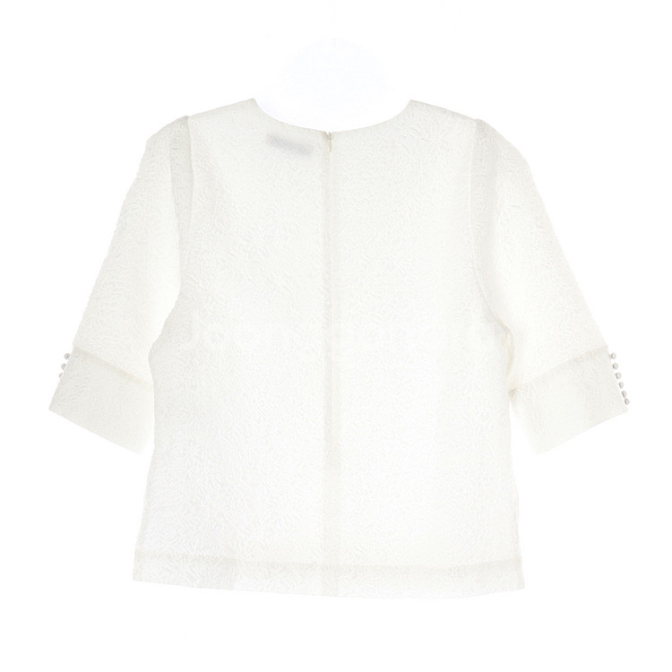 [M]ORR오르 화이트 플로럴 반팔 슬릿 블라우스--3