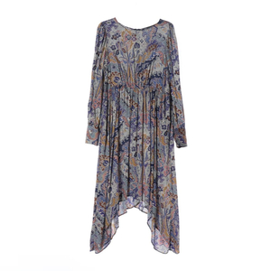 [L]자라 블루 모자이크 패턴 언발 긴팔 롱 원피스