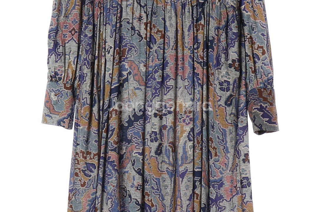 [L]자라 블루 모자이크 패턴 언발 긴팔 롱 원피스--2