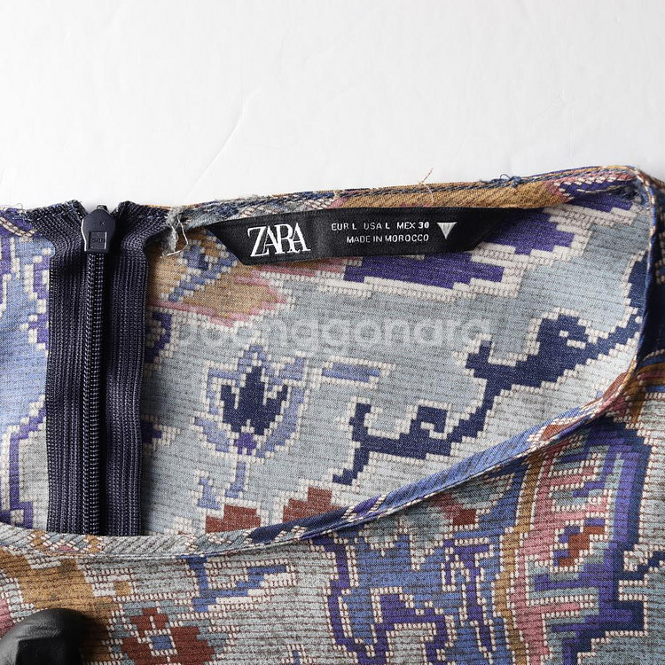 [L]자라 블루 모자이크 패턴 언발 긴팔 롱 원피스--5