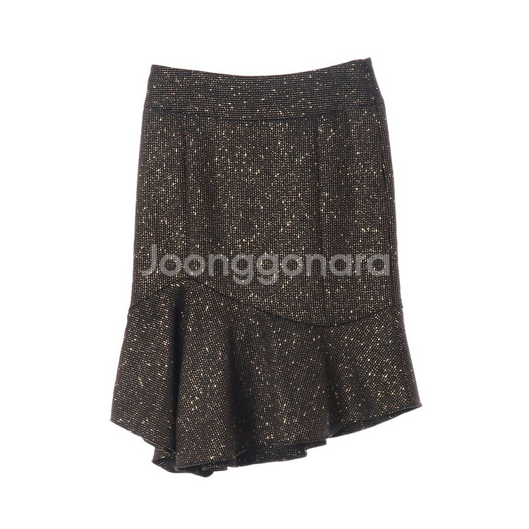 [XS]타임 울91% 블랙 골드 스트라이프 러플 트럼펫스커트 치마--0