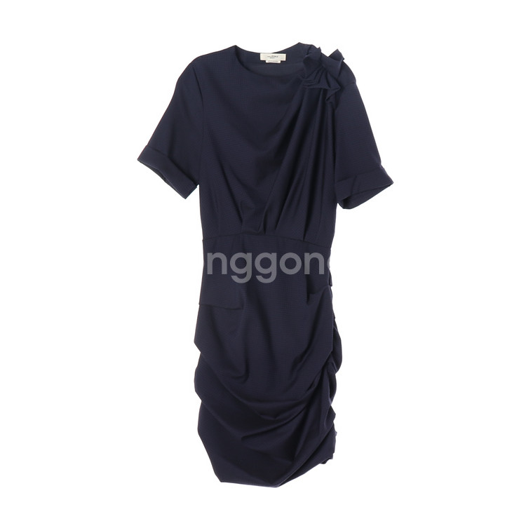 [S]이자벨마랑 네이비 셔링 드레이프 반팔 원피스 드레스--0