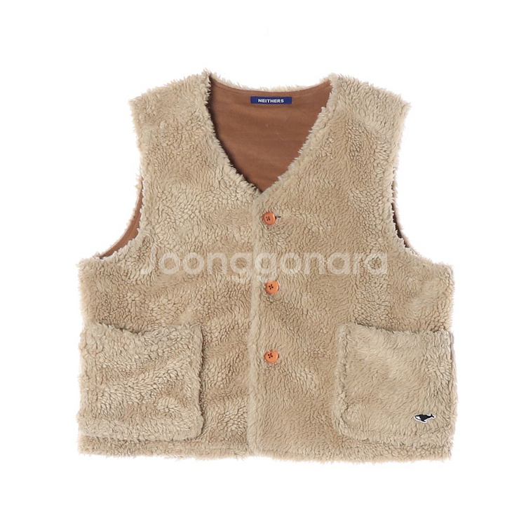 [XS]네이더스 베이지 플러피 플리스 브이넥 조끼 무스탕 베스트--0