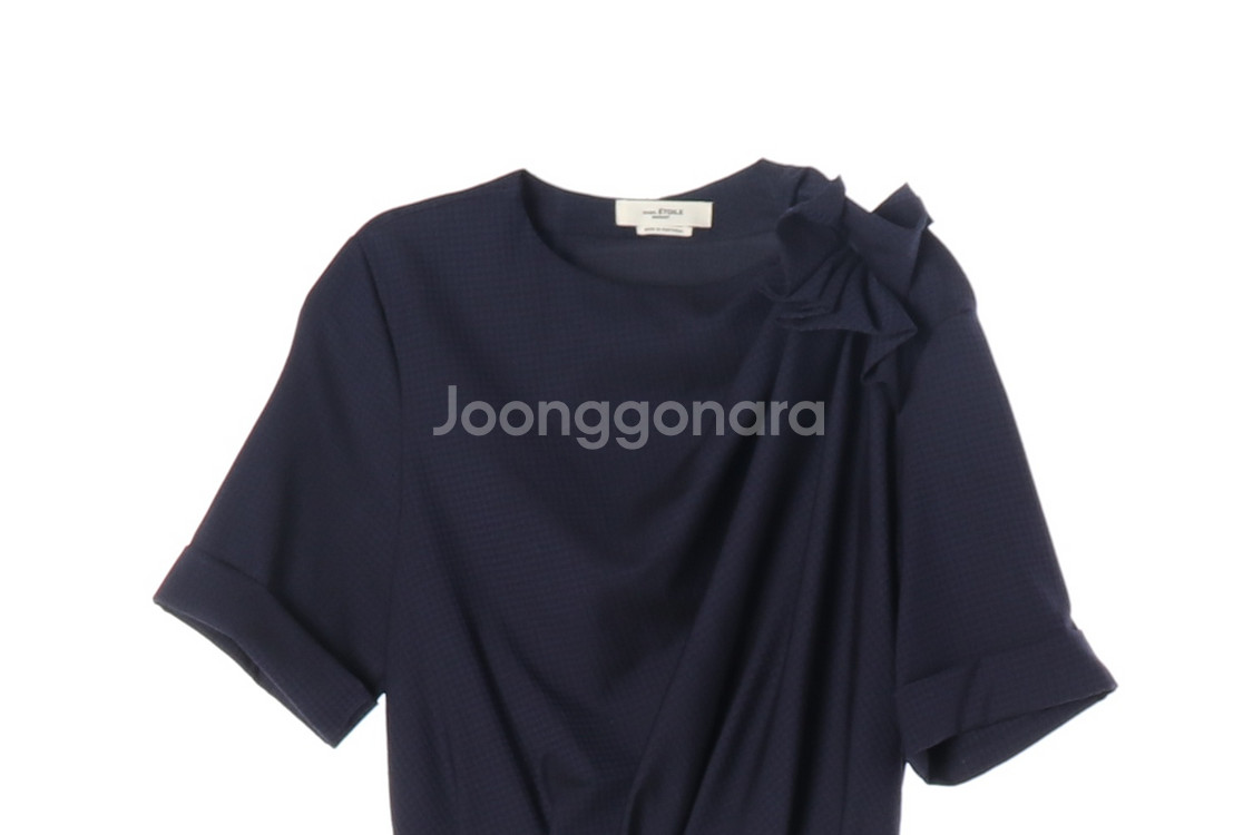 [S]이자벨마랑 네이비 셔링 드레이프 반팔 원피스 드레스--1