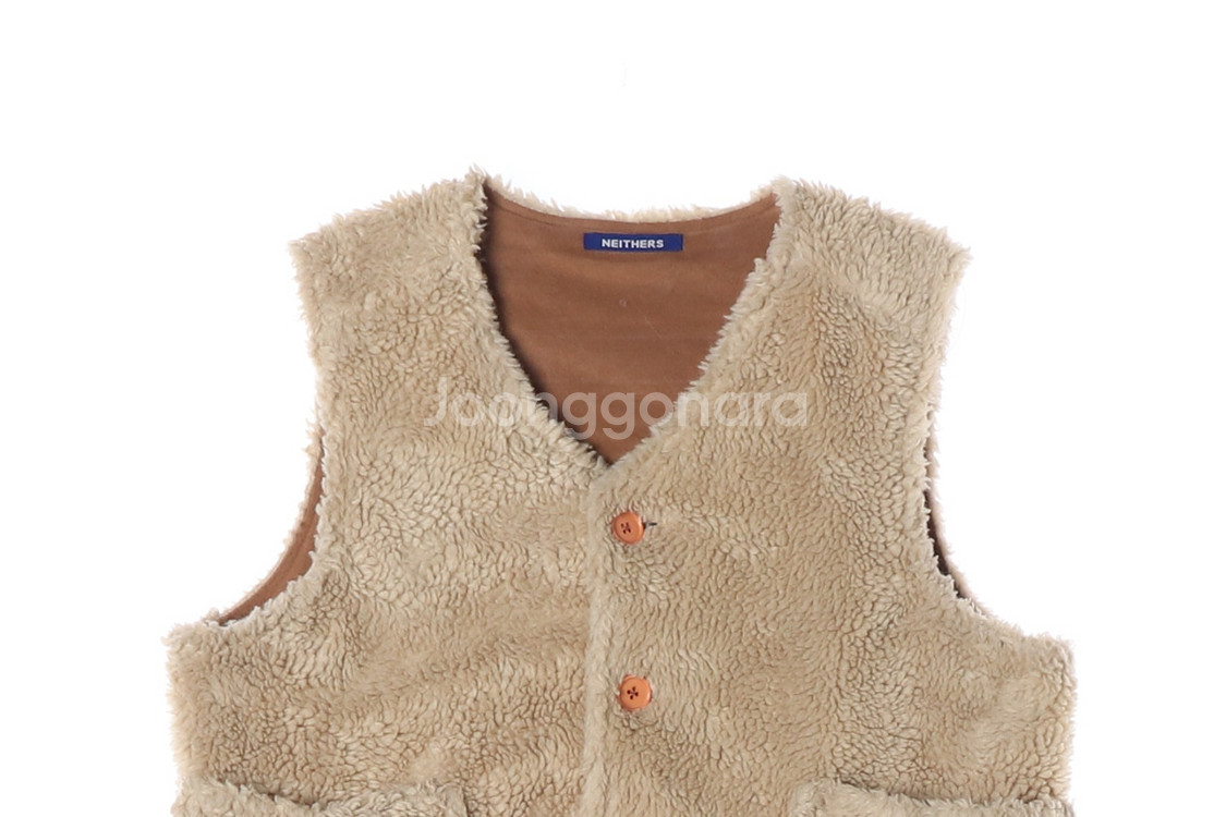 [XS]네이더스 베이지 플러피 플리스 브이넥 조끼 무스탕 베스트--1