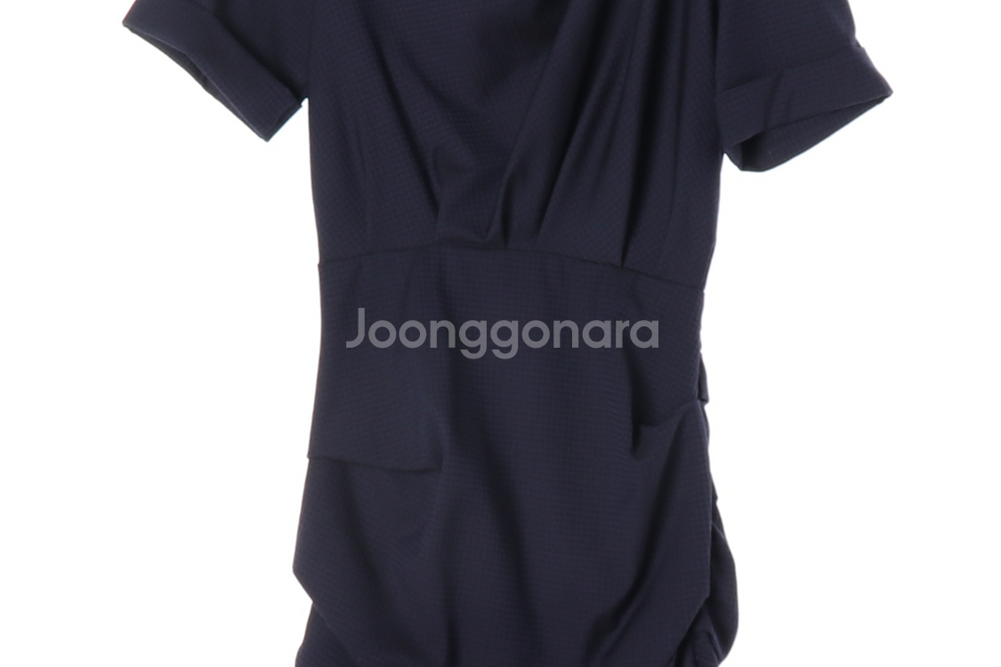 [S]이자벨마랑 네이비 셔링 드레이프 반팔 원피스 드레스--2