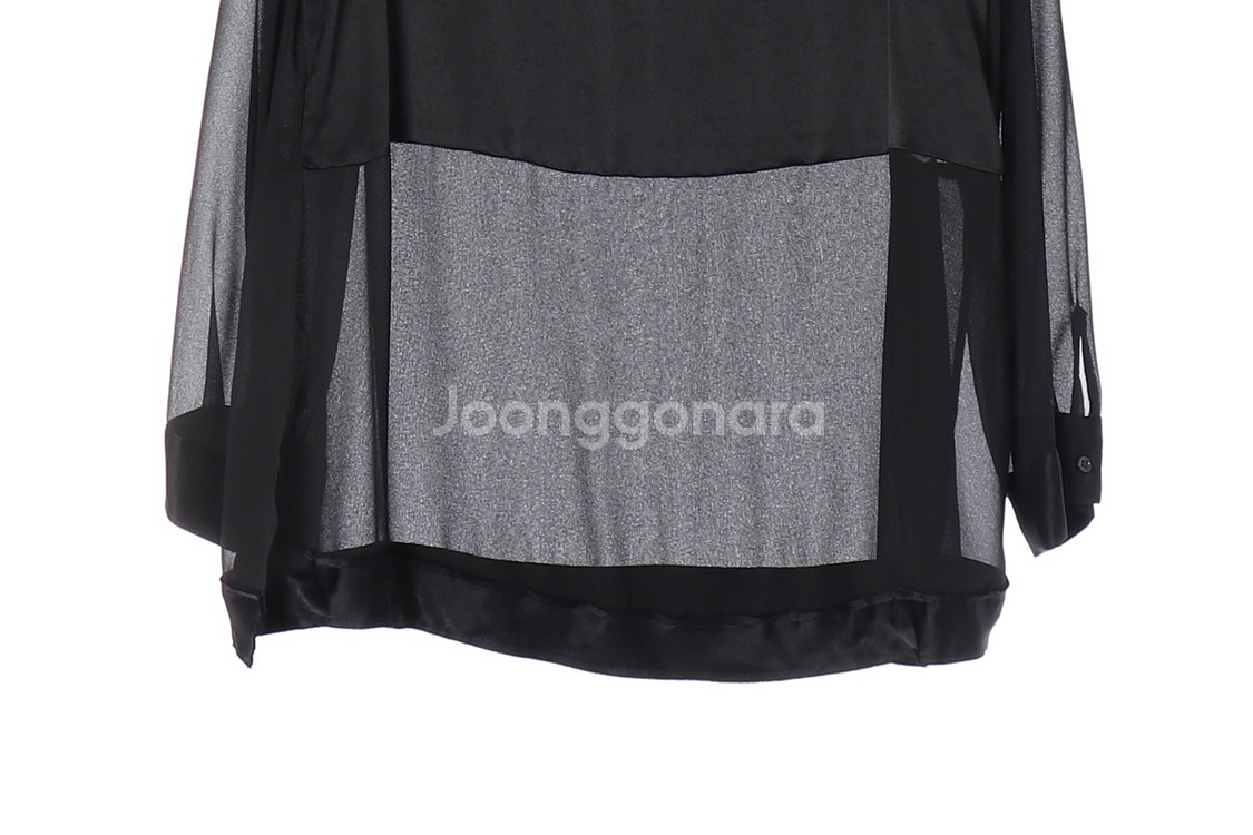 [S]자라 블랙 루즈핏 쉬폰 라운드 긴팔 블라우스--2