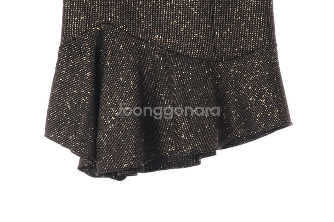 [XS]타임 울91% 블랙 골드 스트라이프 러플 트럼펫스커트 치마--2