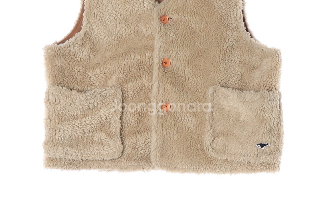 [XS]네이더스 베이지 플러피 플리스 브이넥 조끼 무스탕 베스트--2