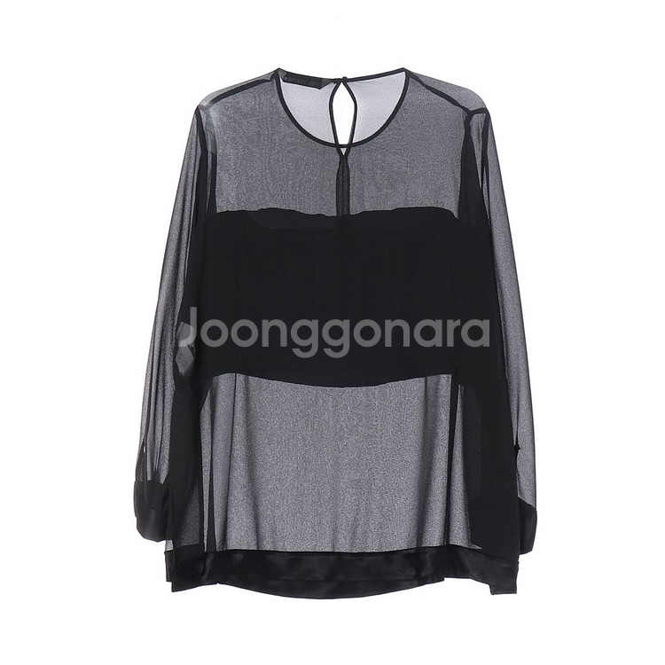 [S]자라 블랙 루즈핏 쉬폰 라운드 긴팔 블라우스--3
