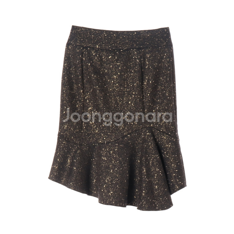 [XS]타임 울91% 블랙 골드 스트라이프 러플 트럼펫스커트 치마--3