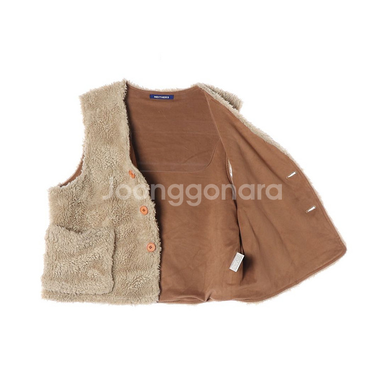 [XS]네이더스 베이지 플러피 플리스 브이넥 조끼 무스탕 베스트--3
