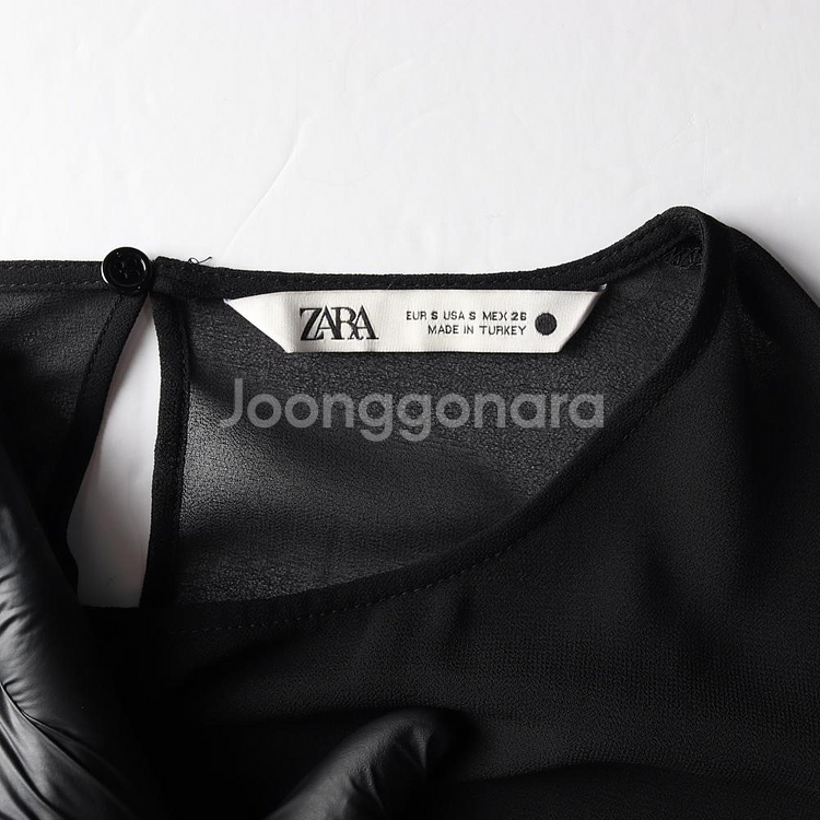 [S]자라 블랙 루즈핏 쉬폰 라운드 긴팔 블라우스--4