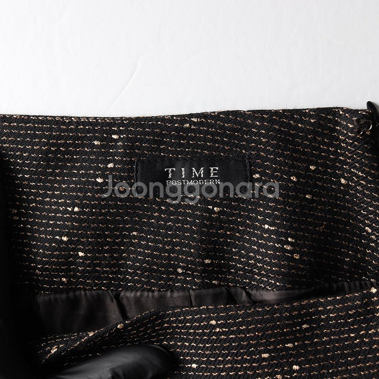 [XS]타임 울91% 블랙 골드 스트라이프 러플 트럼펫스커트 치마--4