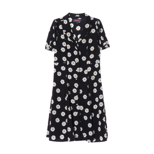 [S]룩캐스트 블랙 플로럴 반팔 셔츠 원피스 드레스