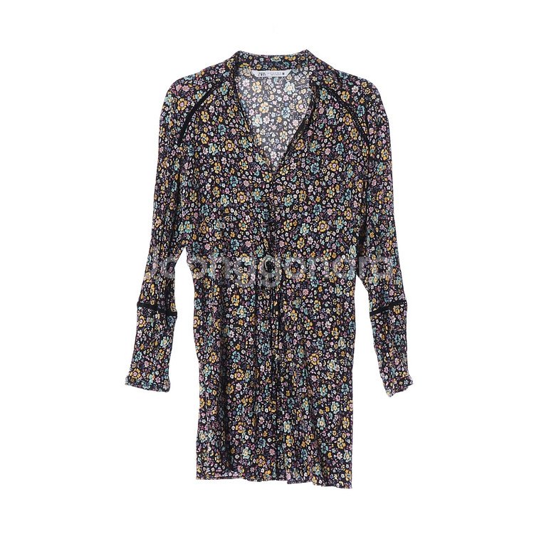 [XS]자라 블랙 멀티 플로럴 긴팔 미니 셔츠원피스--0