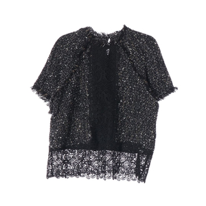 [S]자라 블랙 레이스 반팔 니트 블라우스