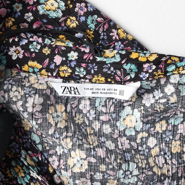 [XS]자라 블랙 멀티 플로럴 긴팔 미니 셔츠원피스--5