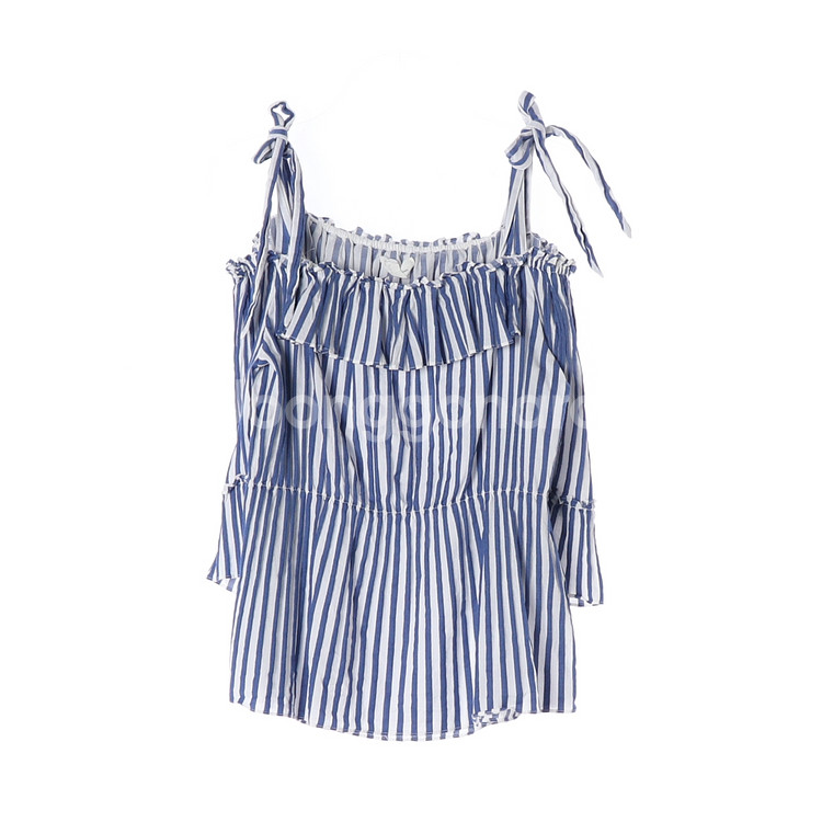 [M]질스튜어트 블루 스트라이프 리본 뷔스티에 오프숄더 블라우스--0