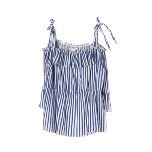 [M]질스튜어트 블루 스트라이프 리본 뷔스티에 오프숄더 블라우스