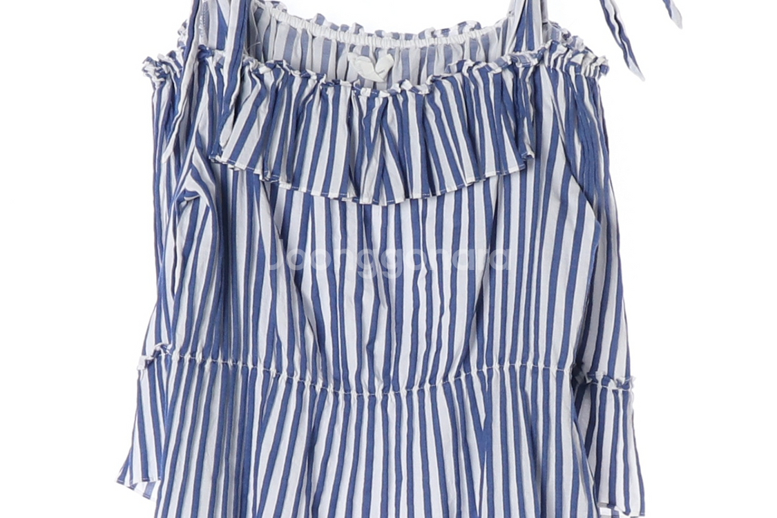 [M]질스튜어트 블루 스트라이프 리본 뷔스티에 오프숄더 블라우스--2