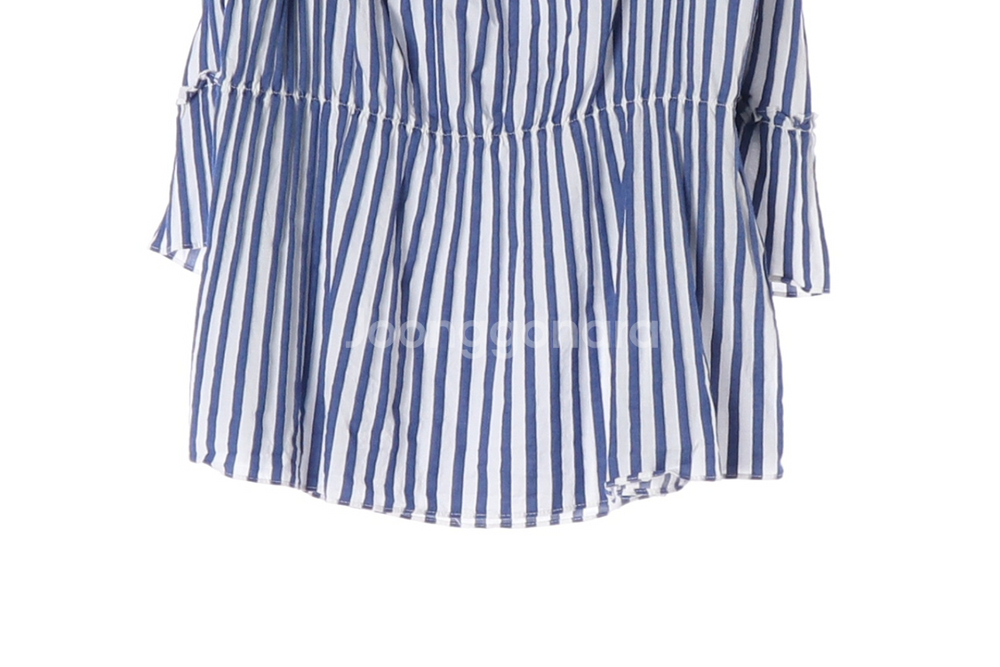 [M]질스튜어트 블루 스트라이프 리본 뷔스티에 오프숄더 블라우스--3