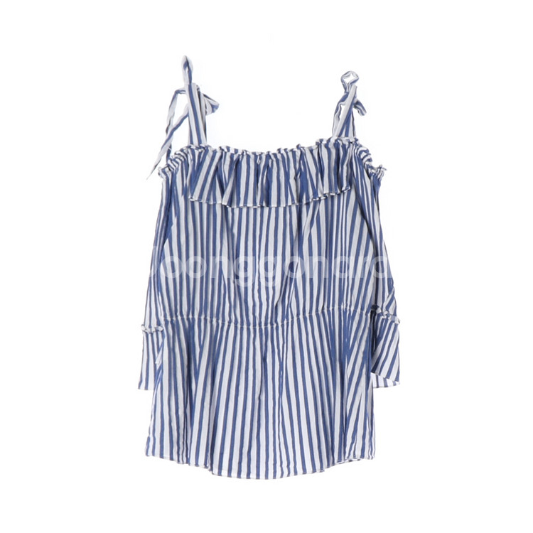 [M]질스튜어트 블루 스트라이프 리본 뷔스티에 오프숄더 블라우스--4