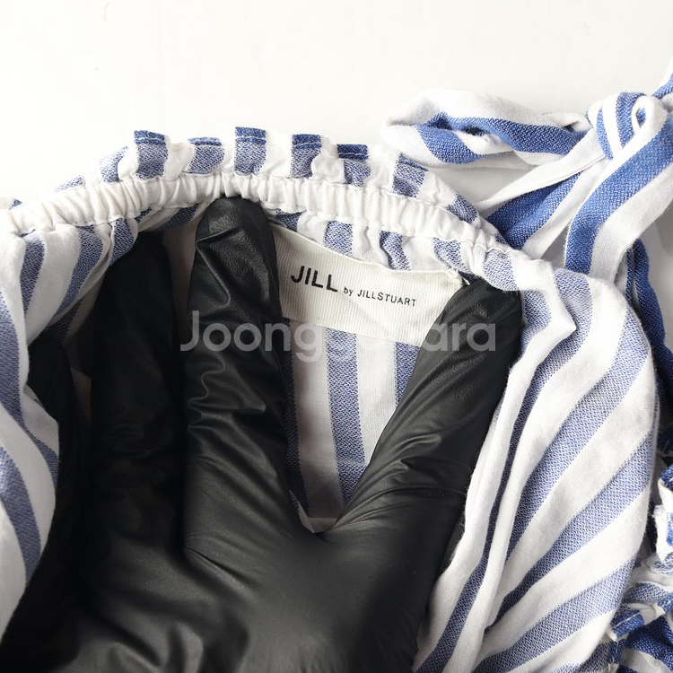 [M]질스튜어트 블루 스트라이프 리본 뷔스티에 오프숄더 블라우스--5