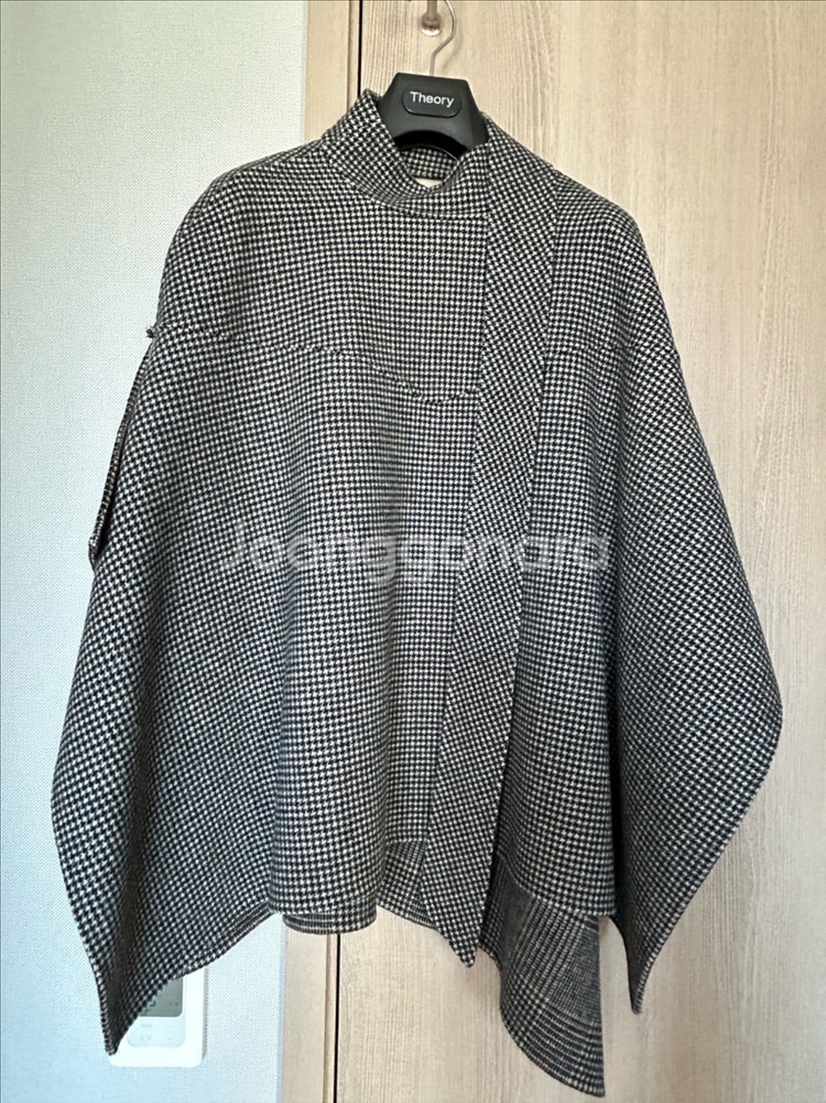 핸드메이드울 체크 케이프코트--0