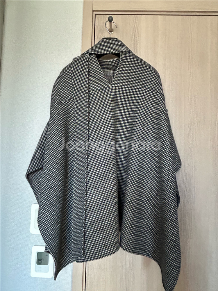 핸드메이드울 체크 케이프코트--1