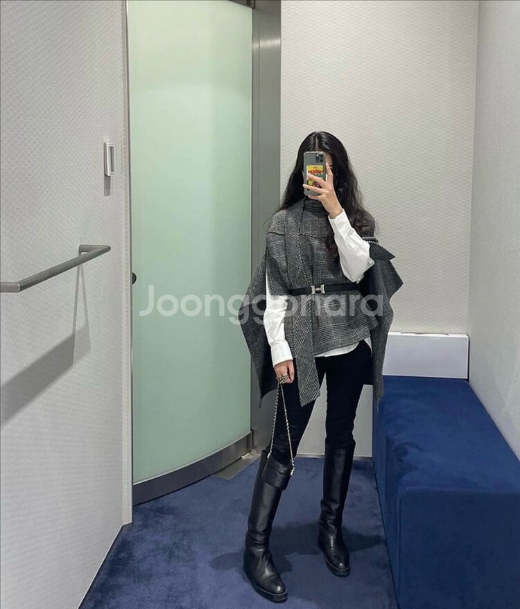 핸드메이드울 체크 케이프코트--4