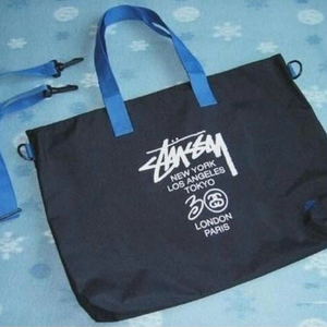 스투시 블랙 토트백 블루 핸들