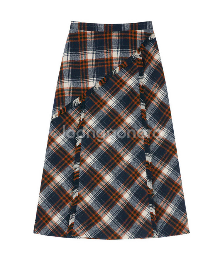 마가린핑거스 체크 프린지 롱 스커트 치마--4