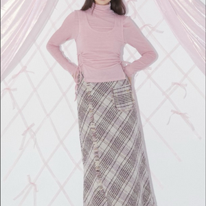 마가린핑거스 포켓 체크 롱 프린지 치마 스커트