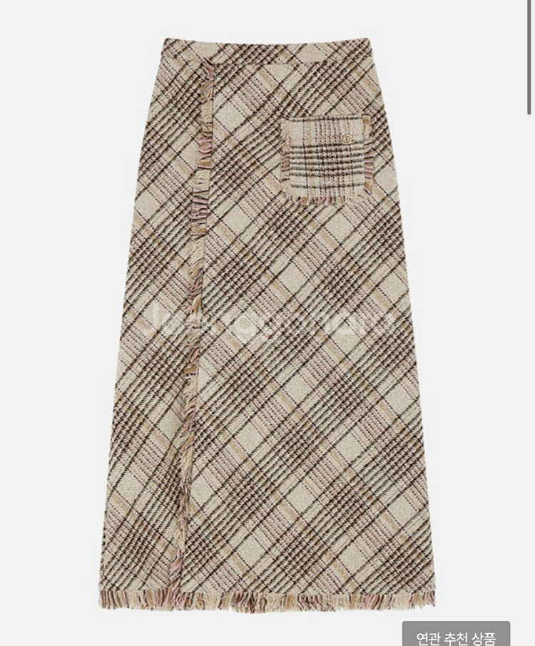 마가린핑거스 포켓 체크 롱 프린지 치마 스커트--2
