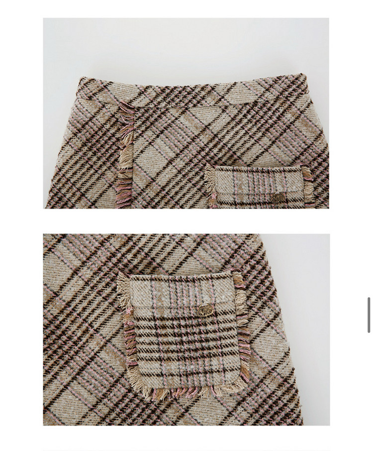 마가린핑거스 포켓 체크 롱 프린지 치마 스커트--3