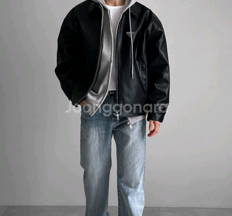 프라다 후드 레더 자켓--0