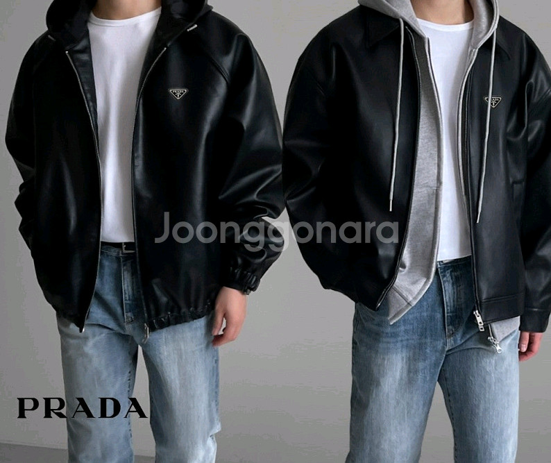 프라다 후드 레더 자켓--2
