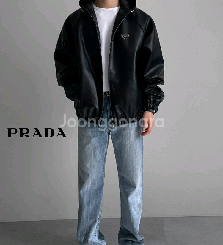 프라다 후드 레더 자켓--3