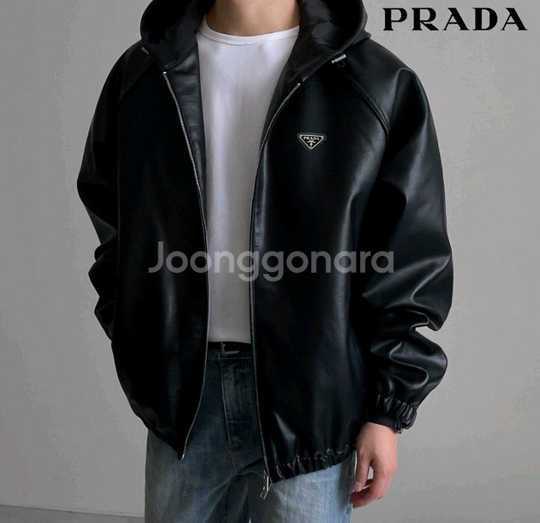 프라다 후드 레더 자켓--4