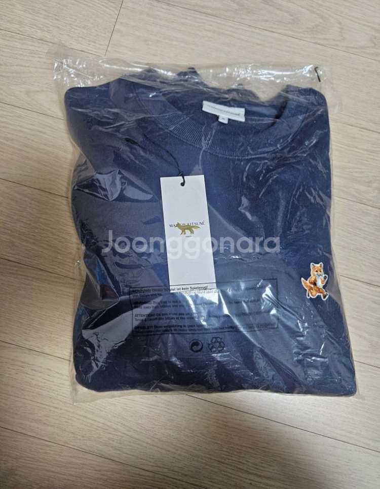 정품 메종키츠네 기모 네이비 맨투맨 사이즈 XL--0