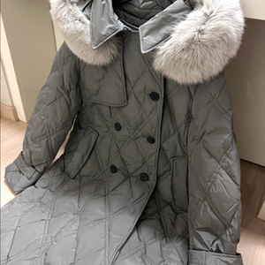 22년 주크 ZOOC 사가퍼 폭스 후드 구스다운 트렌치 롱패딩 코트 다이아몬드 퀼팅 쥬크