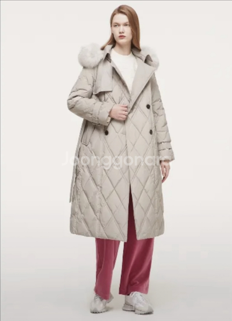 22년 주크 ZOOC 사가퍼 폭스 후드 구스다운 트렌치 롱패딩 코트 다이아몬드 퀼팅 쥬크--1