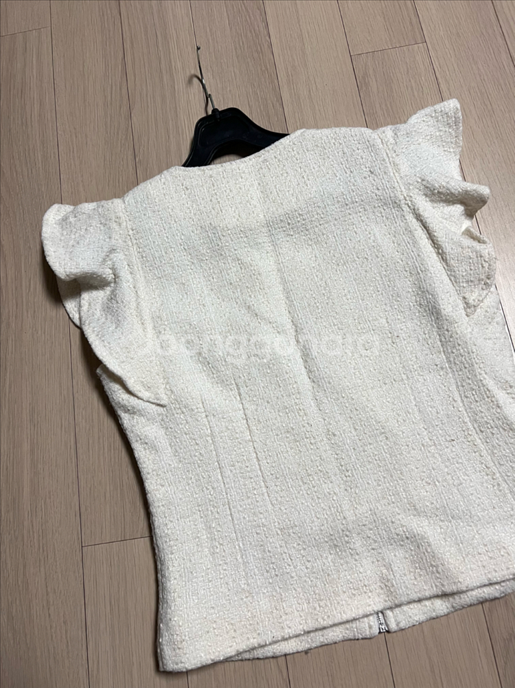 프릴 날개 소매 누빔 트위드 베스트 집업 조끼 러플 아이보리 가디건 자켓--1