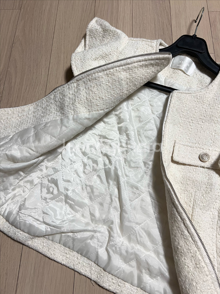 프릴 날개 소매 누빔 트위드 베스트 집업 조끼 러플 아이보리 가디건 자켓--5