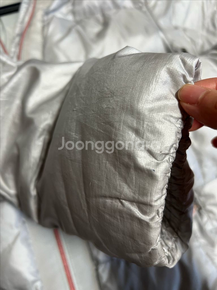 베네통 BENETTON 실버 로즈골드 구스다운 숏 푸퍼 패딩 후드 그레이 거위털 점퍼 자켓--6