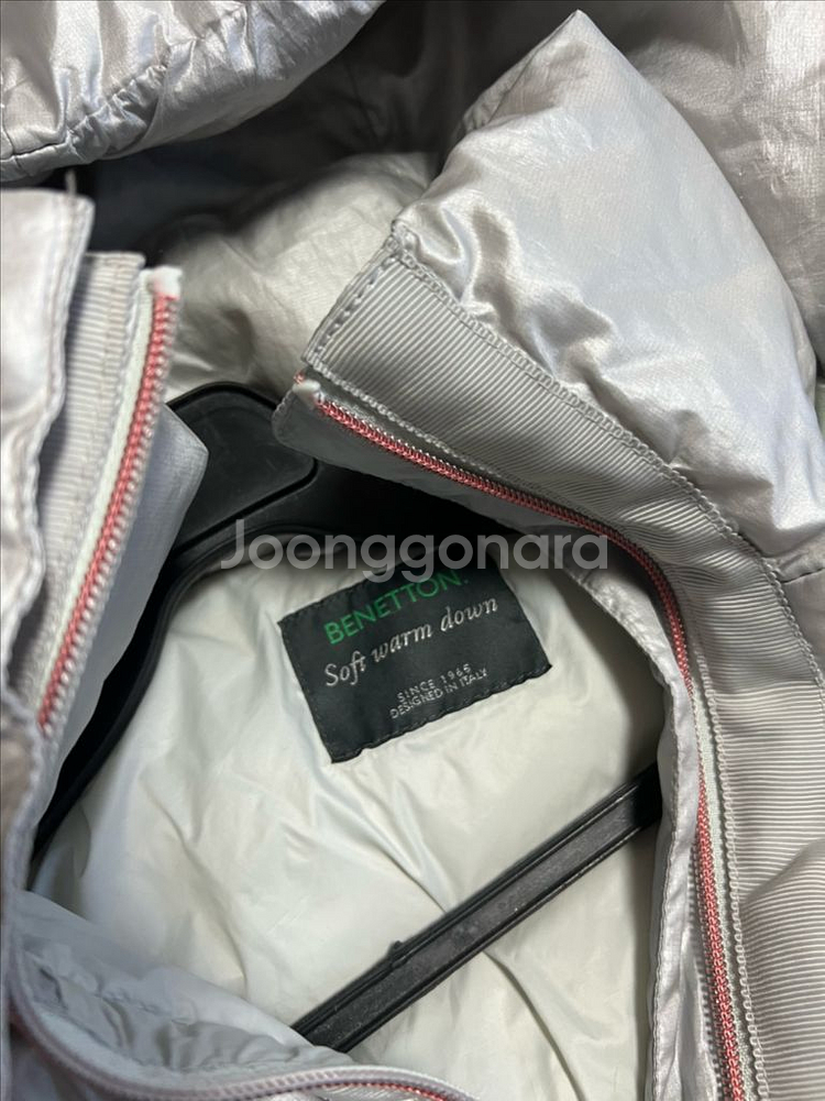 베네통 BENETTON 실버 로즈골드 구스다운 숏 푸퍼 패딩 후드 그레이 거위털 점퍼 자켓--7