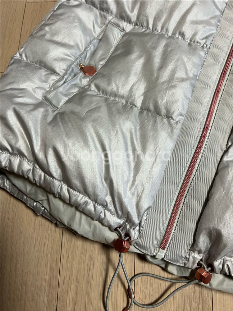 베네통 BENETTON 실버 로즈골드 구스다운 숏 푸퍼 패딩 후드 그레이 거위털 점퍼 자켓--14